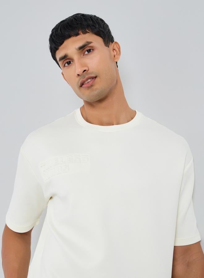 Styli Men Cream Crew Neck Oversized T-Shirt - Image 5